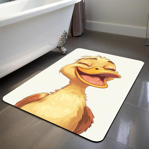 YISUMEI Lachende gelbe Ente Badematte, 40 x 60 cm, rutschfest, Super Saugfähig, Schnell Trocknend, mit Gummirückseite, dünn, Badezimmermatte, passend unter Tür