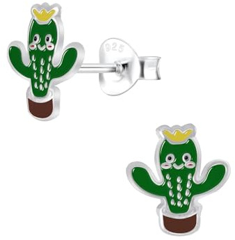 Monkimau Mädchen Ohrringe Cactus | Ohrstecker aus 925 Sterling Silber | Kinderohrringe hypoallergen