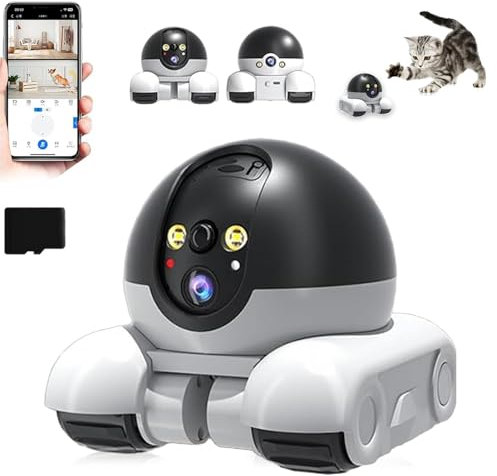Blinky Bot Camera, Blinky Dog Camera, Robot Cameras on Wheels, 360° View Dual-Lens Smart Robot Camera for Cats and Dogs, with App Remote Control Wifi, 2 Way Audio, Night Vision