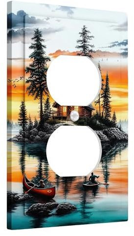 Placa rústica para interruptor de luz de cabaña, cubierta de toma, detalles de pared de casa de lago, estilo rústico inspirado en la naturaleza para decoración de bosques, toma dúplex individual de