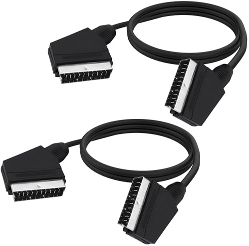 YARCHONN SCART to SCART Cable Lead Adapter Fully Wired 21 Pin Male to Male Nickel Plated Audio Video Connector Adapter Extension Cable for TV VCR DVD -1.5M/4.92FT -2pcs
