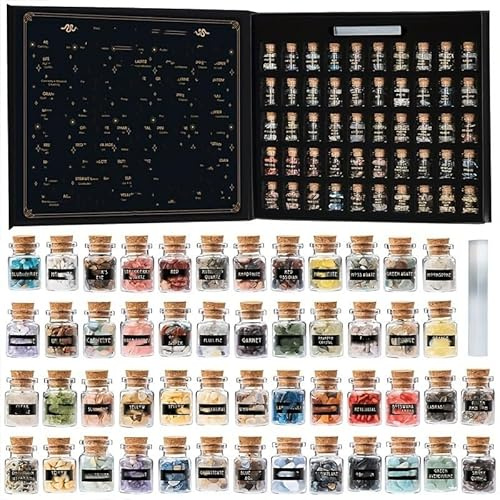 BTMDECOR 30 Gemstone Witchcraft Set – Mini Crystal Bottles with Grid & Meaning Chart, 30set, Agate