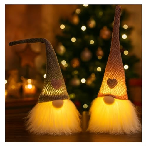 com-four® 2X Wichtel mit LED - Zwerg Aufhänger Rosa/Grau - schwedische Weihnachtsdeko zum Hinstellen - skandinavischer Zwerg mit Flexibler Draht-Zipfelmütze | skandinavischer Zwerg mit flexibler Draht-Zipfelmütze