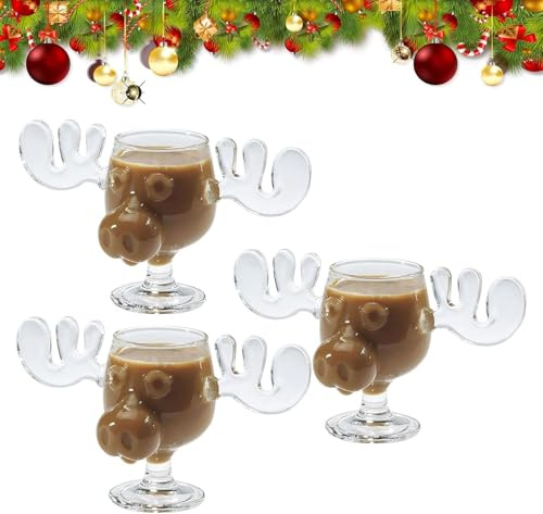 Elch Gläser Weihnachtsglas,Weihnachts Tassen,Elchgläser Christmas Mug,Elchgläser Christmas Vacation, Weihnachts Eierlikörgläser Elchbecher Transparent Christmas Geschenk (2)
