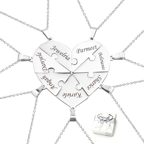 Heart Puzzle Necklaces Personalised,Custom Name Matching Necklaces Pendant Family Jewelry,Split Friendship Pendants BFF for Family Friends Couple Christmas Graduation Thanksgiving Gifts