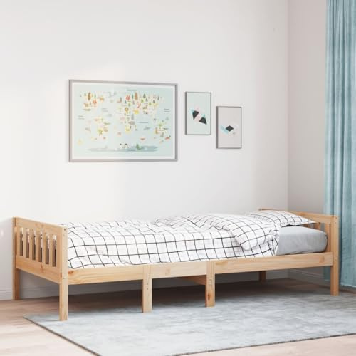 QJBSAVVA Kinderbett 80x200 cm Kiefernrahmen mit Lattenrost, unbehandeltes Massivholz, 205,5x85,5x57 cm, bis 100 kg, Jugendzimmer Einzelbett ohne Matratze