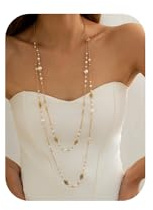 SHOFUL Lange goldene Perlenkette für Damen, zierliche, mehrlagige Perlenkette, Modeschmuck, Geschenk Pullover Zubehör