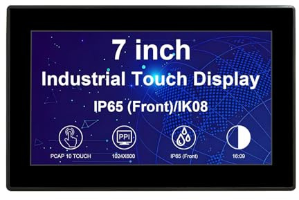 VSDISPLAY Monitor de Pantalla táctil Industrial de 7 pulgadas1024 × 600 | panel frontal IP65, 350 nits, pantalla táctil capacitiva de 10 puntos, carcasa de aluminio
