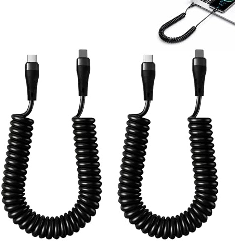 Mlifleue 2 Pack Light-ning Cable USB C, Coiled USB C to Light-ning Cable Short with Power Delivery for iPhone 14 13 12 11 Pro Max 8 7 6 Plus SE - Black