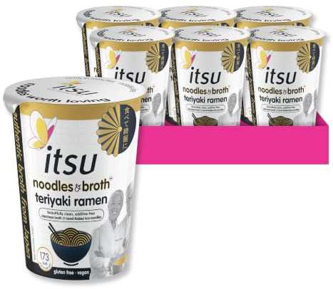 itsu teriyaki ramen instant noodles & broth pot 64g | Instant Noodles Snack Multipack | Quick-to-Make Snack | Gluten free | Vegan | Pack of 6