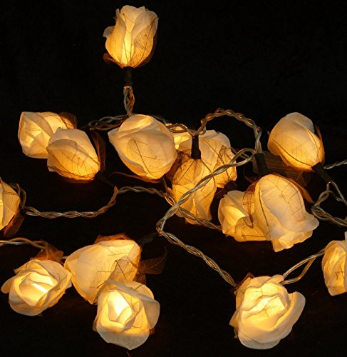 GURU SHOP 20`er LED Lichterkette 20 Stk. - Papierrose Weiß, 6x6x35 cm