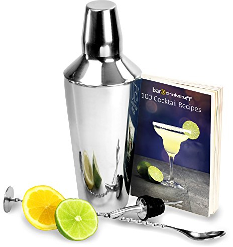 Tom Collins Cocktail Set with Cocktail Recipe Book, Cocktail Shaker, Mixing Spoon & Pourer | bar@drinkstuff Cocktail Making Set