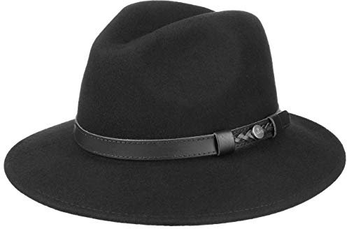 LIERYS Chicago Travellerhut Wollfilz Packable Made in Italy Damen und Herren Sommer Winter schwarz S (54-55 cm)