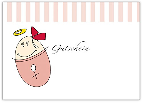 10x Baby Geschenk Gutschein mit Heiligenschein Baby zur Babyshower/ Geburt/ Taufe rosa • zauberhafte Willkommens Geschenk-karte zum Mutterschutz, Babykarte für Mitarbeiter, Familie, Freunde & Kollegen