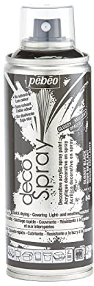 PEBEO - Peinture Acrylique en Spray - Pour la Décoration Multi Supports en Intérieur et Extérieur - Base Eau, Faible Odeur - 200 ml - Finition Brillante - Coloris Noir Brillant