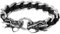 OIDEA Herren Armband, Punk Rock Doppelt Drachen Kopf Edelstahl Panzerkette mit geflochtenes echtes Lederband Armkette Armreif Armschmuck Handgelenk, silber schwarz