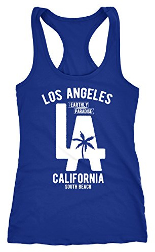 Neverless Cooles Damen Tank Top Los Angeles California LA Palme Racerback Blau L