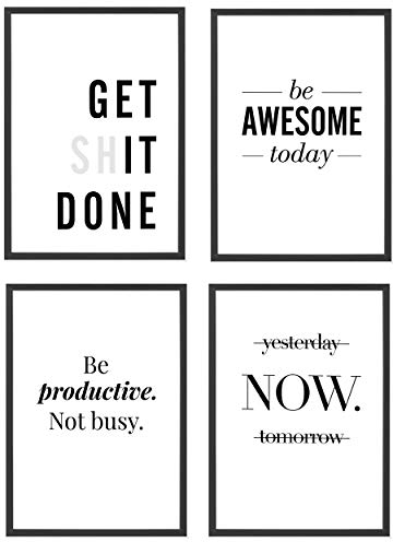 Heimlich® Premium Poster Set mit Bilderrahmen Holz Schwarz | 4 x DIN A4 - ca. 21x30 | Stilvolle Poster Collagen mit passenden Motiven als Wandbilder Wohnzimmer » Motivation «