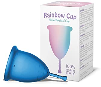 Rainbow Cup, Coppetta Mestruale Made in Italy in Silicone Medicale Senza Lattice e Additivi, Comoda, Ecologica, Sicura, in più Varianti, Coppetta Mestruale Morbida, Colore Turchese, Taglia 1