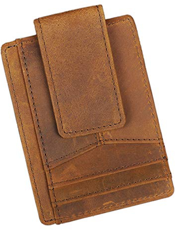 Le’aokuu Herren Echtes Leder Geldbörse Brieftasche mit Dollar Clip Geldklammer RFID Schutz Schlank Portemonnaie 1092 (1092 Hell Braun)