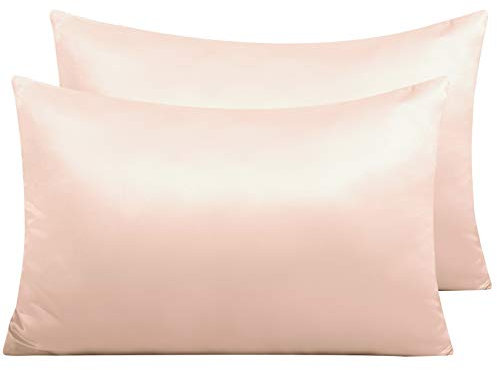 NTBAY 2 Pack Zippered Satin Pillow Cases for Hair and Skin, Luxury Standard Hidden Zipper Pillowcases Set of 2, 50x75 cm, Pink