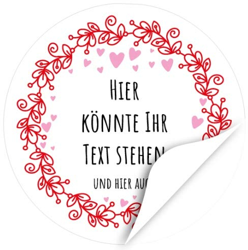24 Design Etiketten PERSONALISIERT für Hochzeit, Taufe, Geburtstag - Motiv Herzen - Runde Aufkleber mit Ihren Namen und Ihrem Text anpassbar