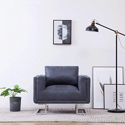 Festnight Würfel-Sessel | Loungesessel | Cocktailsessel | Armsessel | Polstersessel | Clubsessel | Wohnzimmersessel | Grau Wildleder-Optik und Holzrahmen mit Chrom-Füße 84 x 62 x 73 cm