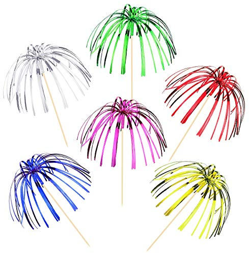 Kissral 100 Pack Palm Tree Picks Cocktail Sticks, 6 Colors Wooden Party Cocktail Cupcake Toppers Birthday Wedding Festival Drink Decorations Accessories