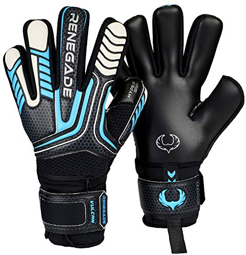 Renegade GK Vulcan Trident Torwarthandschuhe Mit Pro-Tek Finger Schutz | 3.5+3mm Hyper Grip & 4mm Duratek | Schwarz & Blau Torwart Handschuhe (Größe 10, Erwachsener, Manns, Negative Cut, Level 3)
