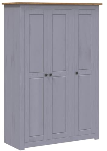 vidaXL Panama-Kiefer Kleiderschrank Grau 3-Türig Dielenschrank Garderobenschrank Schlafzimmerschrank Schrank Holzschrank 118x50x171,5cm