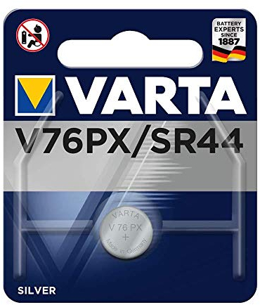 VARTA V76PX SR44 - 1 Pila de botón de óxido de plata, 1,55 voltios