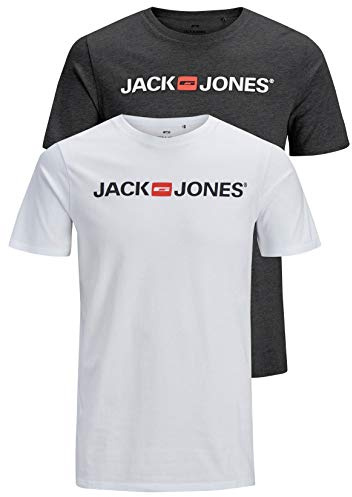 JACK & JONES Lot de 2 t-Shirts pour Homme, L, Gris et Blanc
