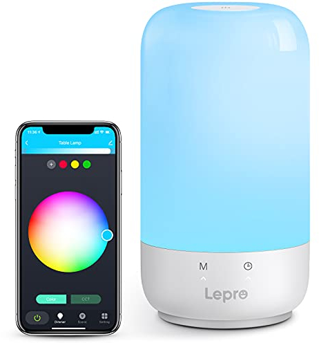 Lepro Nachttischlampe Touch Dimmbar, Smart LED Tischlampe mit Timing, WiFi Nachtlicht, Tischleuchte mit Weiß RGB, Kompatibel mit Alexa,Google Home,Stimmungslicht für Schlafzimmer Wohnzimmer, Silber