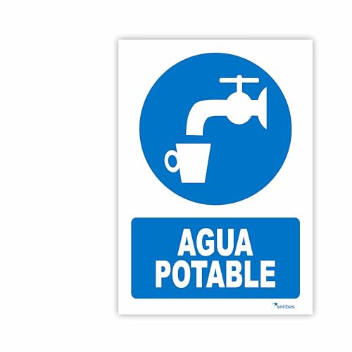 Seribas Señal Agua Potable, Cartel de PVC 0,7 mm. Tamaño A4 21 x 30 cm. Homologada, Señal Obligación. Tinta y Material Resistente.