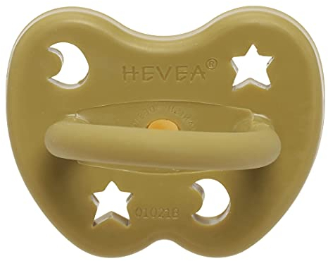 HEVEA Farbiger Naturkautschuk Schnuller mit natürlichen Farbstoffen, auf Pflanzenbasis, kunststofffrei, umweltfreundlich, BPA-frei (Olive, 3-36 Monate Kiefergerechte Saugerform)