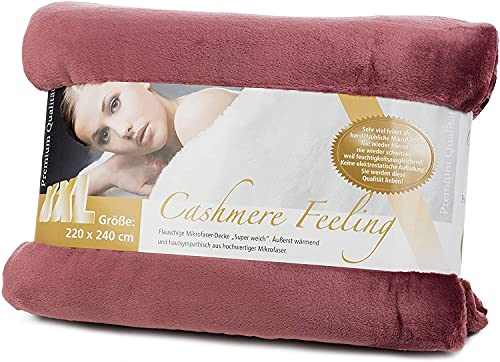 Gözze Premium Cashmere-Feeling Wohn- und Kuscheldecke, 220 x 240 cm, Beere, 40128-40-220240