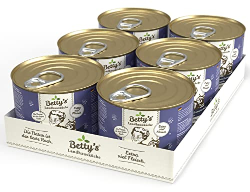 Betty's Landhausküche Dose Nassfutter Katze, getreidefrei, beste Qualität, hochwertiges Fleisch, schonend gegart, für alle Katzenrassen geeignet, Huhn & Fasan mit Borretschöl 6 x 200 g