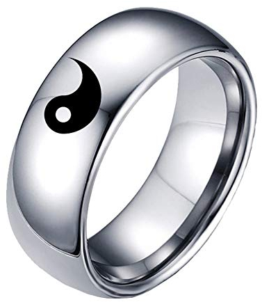 PAURO Unisex Edelstahl 8MM Jahrgang Religion Tai Chiba Hängender Yin Yang Paar Puzzle Ring Silber Größe 65 (20.7)