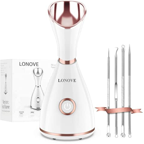 Ustensile vapeur facial pour nettoyage du visage en profondeur, spa professionnel, sauna, sinus, nano ionique, humidificateur avec kit de points noirs et bandeau pour cheveux (or rose)