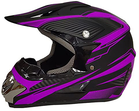 Casco Viola Casco Moto Fuoristrada Casco da Bicicletta per Casco da Discesa per Adulti MTB Caschi Cross con Occhiali Maschere Guanti Casco Crash,S