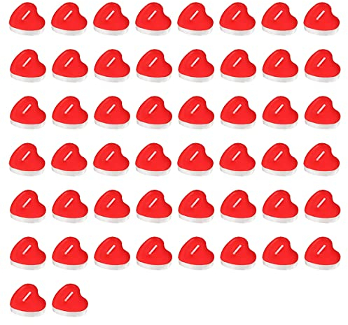 Teelichter Herzform Romantische Kerzen Haushaltkerzen für Hochzeitsessen Valentinstag, 50 Stück Rot