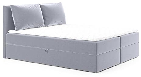 Boxspringbett Egro mit 2 Bettkästen und Zwei große Kissen - Doppelbett mit Bonell-Matratze und Topper, Polsterbett, Bett, Bettgestell Schlafzimmer (Grau (Paros 05), 180 x 200 cm)