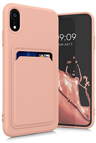 kwmobile Custodia Compatibile con Apple iPhone XR Cover - Back Case Cellulare con Slot Porta Carte - Morbida in Silicone TPU pompelmo rosa