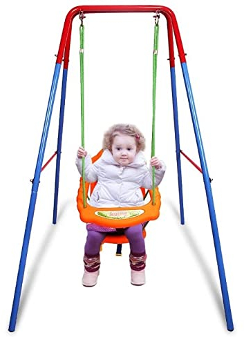 Balançoire Bébé, Jeu de Plein Air avec Accoudoir, Portique Siège de Balançoire en Plastique, Capacité de Charge de 25KG, pour Enfants 1-3 Ans(107 * 96 * 131cm)