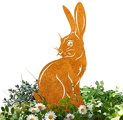 Terma Stahldesign Rost Gartenstecker Osterhase Handmade Germany Osterdeko für draußen und drinnen Gartendeko Frühling Rost Metall, Deko Ostern Hase