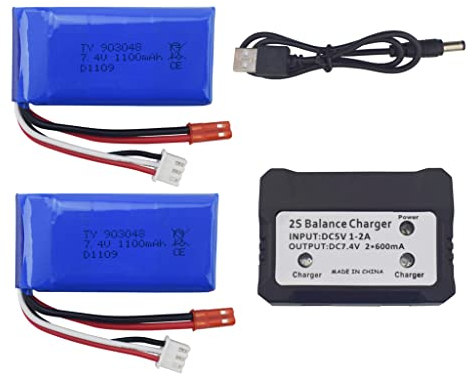2PCS 7,4V 1100mAh Batteries au li & Chargeur 2 en 1 pour WLtoys A949 A959 A969 A979 K929 RC Batterie de Voiture RC Haute Vitesse V912 V913 L959 T23 T55 F45 pièces de Rechange de Batterie