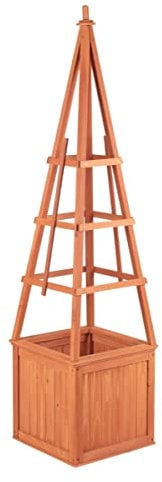 GROUNDLEVEL Obelisk Climbing Garden Planter For Flowers, Herbs, Shrubs Made From Cedar Wood H162 x 40 x 40 CMS.