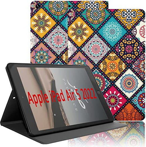 Yoedge Hülle für iPad 10,9 Zoll, iPad Air 5. Generation 2022/iPad Air 4. Generation 2020, Ultra Dünn Leicht SchutzHülle mit Standfunktion TPU Rücken Slim PU Leder Smart Folio Tablet Cover, Gitter
