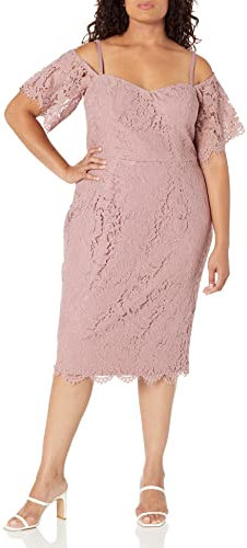 City Chic Grande Taille, Robe Lace Whisper F, Rose Blush Profond, Taille 48