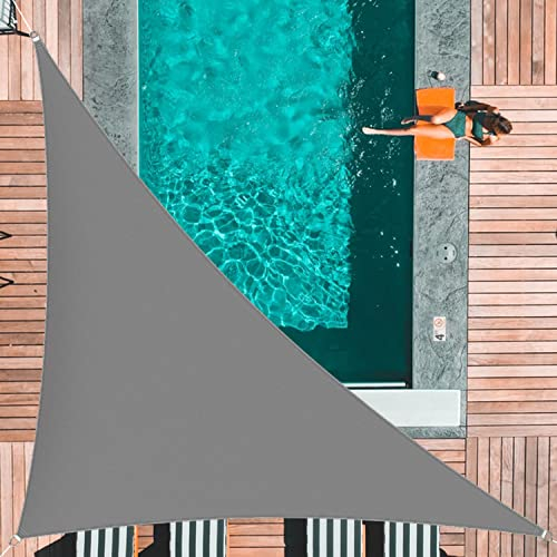 Sunal Sonnensegel Dreieckig 4x4x5.7m,PES Polyester Wasserdicht,Sonnensegel Dreieck Rechtwinklig,95% UV Schutz,inkl.Befestigungsseile, Grau